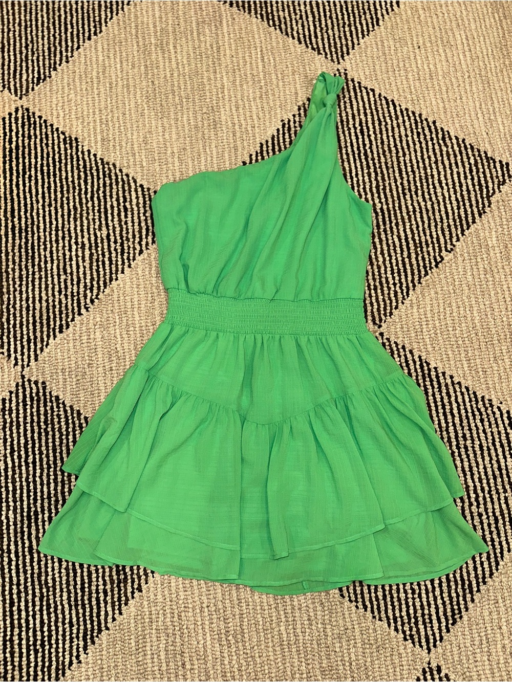 Altar'd State One-Shoulder Tiered Mini Dress in Summer Green